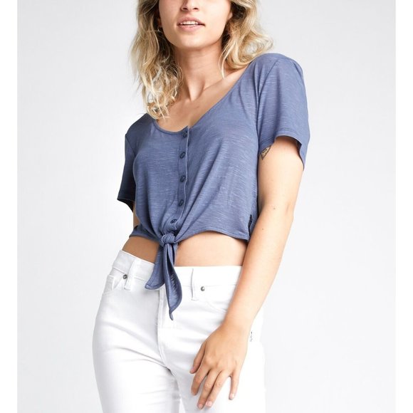 Silver Jeans Small NWT Amelia Tie-Front Crop Top Blue - Picture 1 of 10